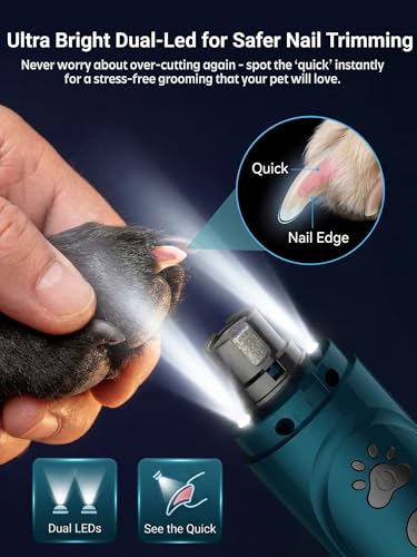 YABIFE Super Quiet Dog Nail Grinder & Clippers Kit with 2 LED Lights, 3 Speeds Up to 12,000 RPM, Lower Than 30 - view 4