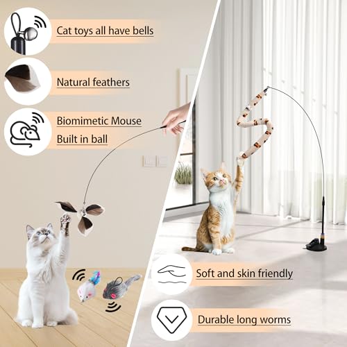 Soarer 4-in-1 Interactive Cat Feather Toys,12Pcs Durable Fishing Pole Cats Feathers Toy Replacements,Enhanced  - view 5