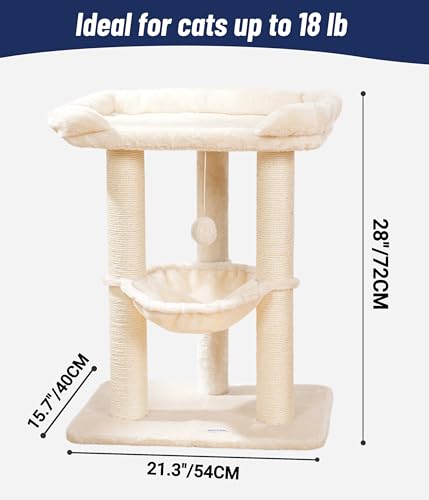 Happi N Pets 28" Cat Tree Tower, Tall Cat Scratching Post with Soft Perch for Window Viewing, Large Bed for Bi - view 4