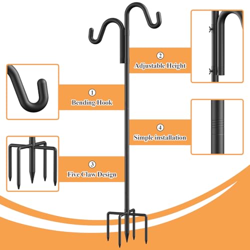76" Double Hooks Heavy Duty Adjustable Bird Feeder Pole with Sturdy 5-Prong Base, Height Adjustable Shepherds  - view 4