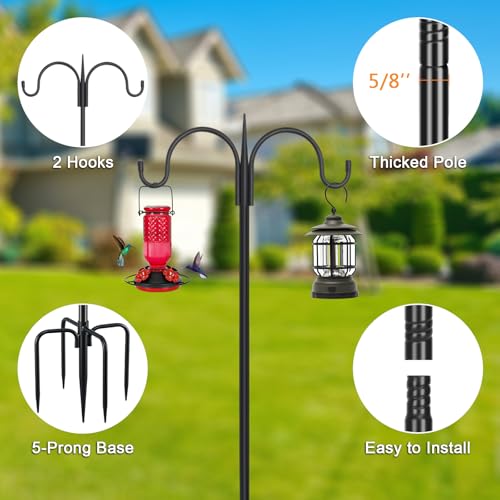 FEED GARDEN Heavy Duty Shepherds Hook 76" Double Hooks Adjustable (44/60/76") - Alloy Steel 5-Prong Base, 17lb - view 3
