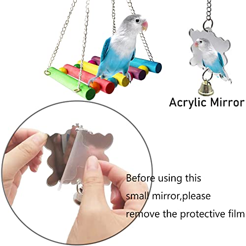 8 Pcs Parakeet Cockatiel Bird Toys, Parrots Cage Accessories Swing Wooden Perch Chewing Toy for Budgerigar, Co - view 5