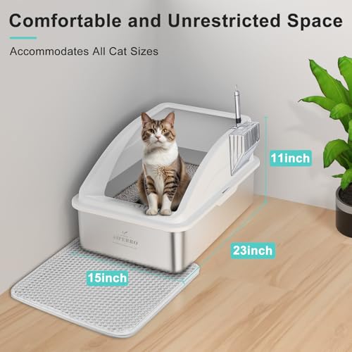 Stainless Steel Litter Box | XL Enclosed Cat Litter Boxes with Lid for Big Cats | High Sided, Anti-Urine Leaka - view 5