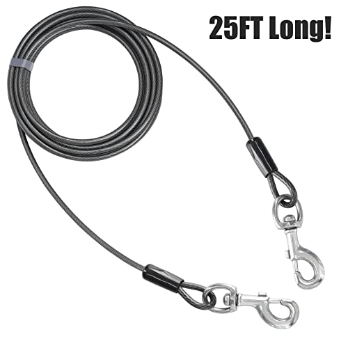 BV Dog Tie Out Cable 25 Feet - Heavy Duty Dog Lead Up to 250 Pounds - Reflective & Rust-Free with Quick Releas - view 5
