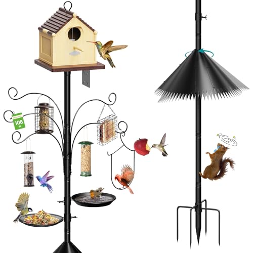 108 Inch Bird Feeder Pole Squirrel Proof, Heavy Duty Bird House Pole, Adjustable Bird Feeder Stand with 5 Shep - view 2