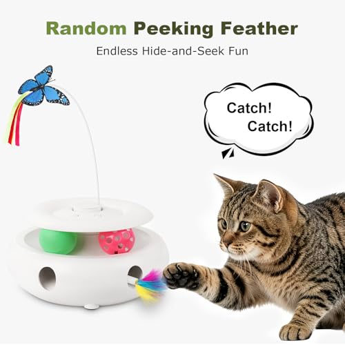 Cat Toys for Indoor Cats, 3-in-1 Interactive Cat Toy Automatic Kitten Toys with Fluttering Butterfly, Ambush F - view 4