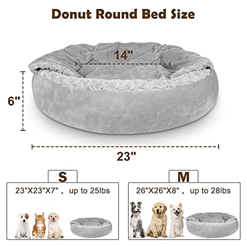 JOEJOY Small Dog Bed Cat Bed with Hooded Blanket, Cozy Cuddler Luxury Puppy Pet Bed, Donut Round Calming Anti- - view 3