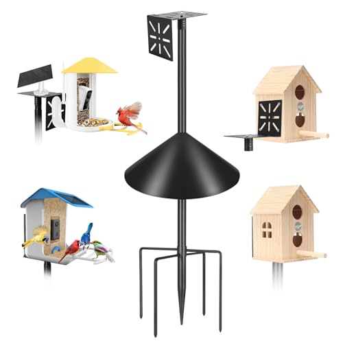 Smart Bird Feeder Pole with Squirrel Baffle & Bath-Heavy Duty Adjustable 3-6.6ft Universal Stand Mount for Bac - view 2