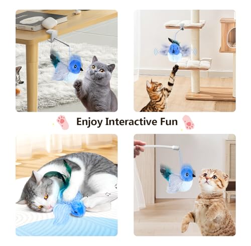 Migipaws Interactive Flapping Bird Cat Toys with Rod, clamp, Elastic String and Catnip, Automatic Chirping Toy - view 3