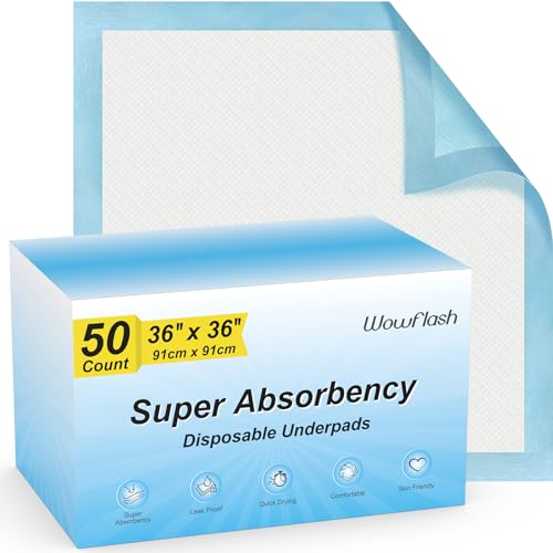 50 Count 36" x 36" Super Absorbency Disposable Underpads - Leakproof Quick Drying Pads for Baby, Puppy & Adult - view 2