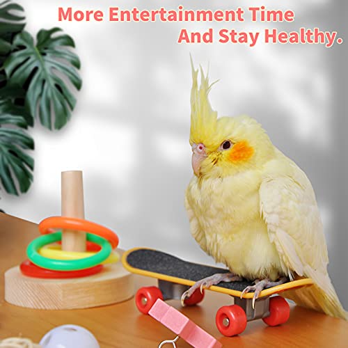 Bird Toys for Parakeets,5pcs Parrot Toys Set (Include Basketball Hop,Skateboard,Stacking,Parrot Wooden Block P - view 5