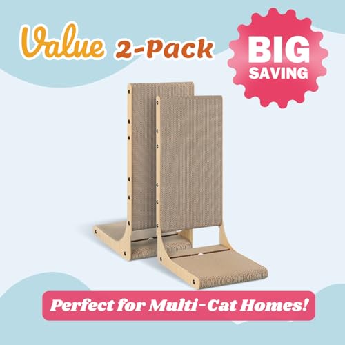 Zakkart 2-Pack Cat Scratching Board, 25.6'' Tall Cardboard L Shape Vertical Cat Scratchers for Indoor Cats, Ca - view 3
