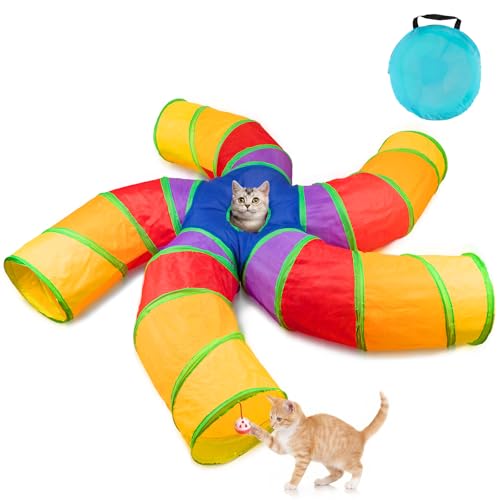 Depets Cat Tunnel for Indoor Cats, 5 Way Large Cat Play Tunnel & Tube with Play Ball, S-Shaped Folded Pet Tube - view 2