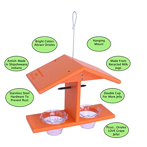 Oriole Bird Feeder, Double-Cup Jelly Oriole Feeder with Pegs for Orange Halves (Orange) - view 5