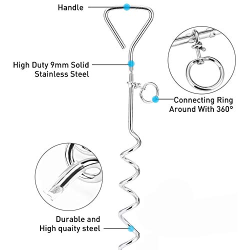 Dog Tie Out Cable and Anti Rust Spiral Stake , 30ft Outside Leash&Chain for Camping and Yard, 16'' Heavy Duty  - view 5