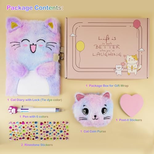 PJDRLLC Cat Diary with Lock, Gift for 6 7 8 Year Old Girl, Secret Diary Journal Notebook with Coin Purse, Mult - view 5