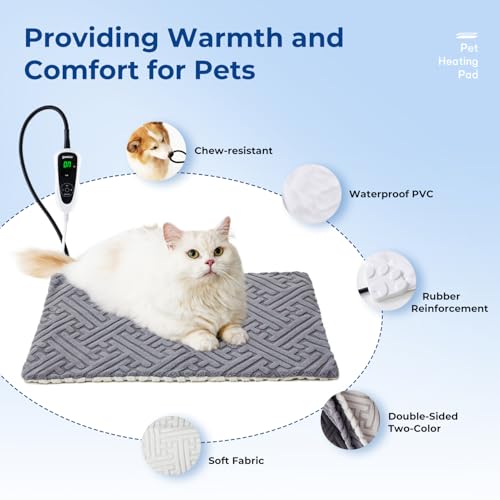 Cat Heating Pad - 11 Adjustable Temperature and 25 Timer Options, Heated Cat Bed Indoor with Chew-Resistant Co - view 7