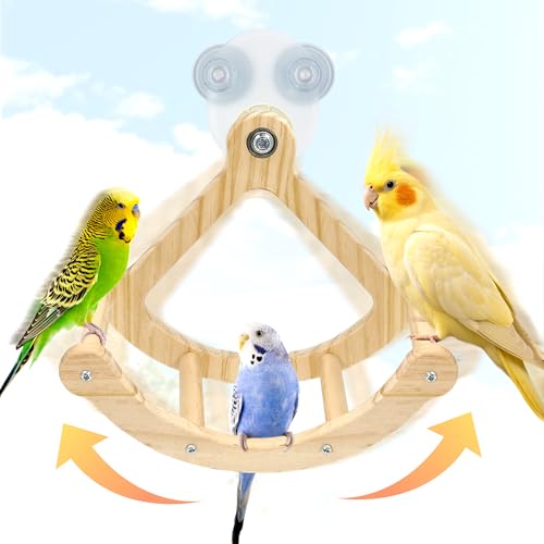 Rocking Bird Toys Perch for Window and Cage, Bird Perch for Wall Suction Mount, Wooden Parrot Toys for Medium  - view 2