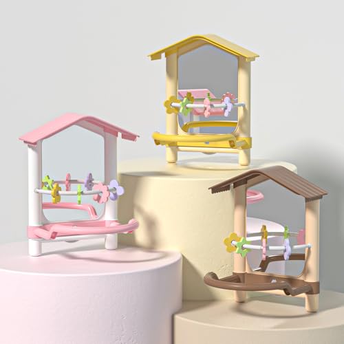 8.1 Inch Pet Bird Mirror with Perch Stand and Parakeet Chew Toys,Parrot Toys Bird Cage Decorative Accessory, H - view 3