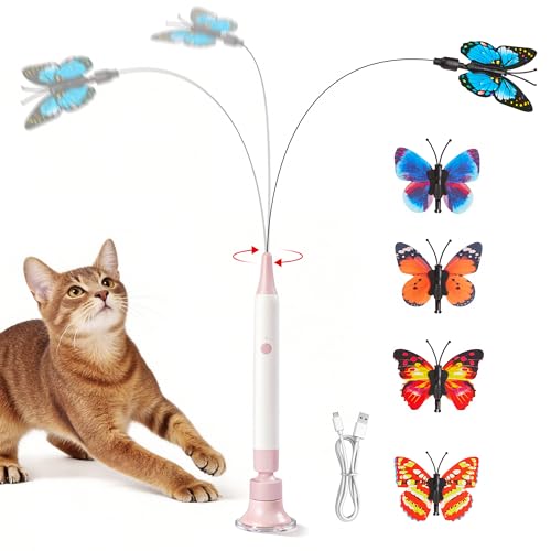 Potaroma Interactive Spinning Butterfly Cat Toy Wand – Rechargebale Electric Touch Activated Cat Teaser with S - view 2
