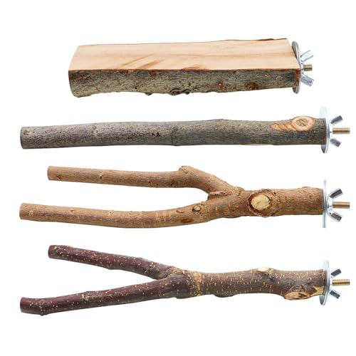 BILLIOTEAM 4 Pack Natural Wood Bird Perch Parrot Stand Branches Fork Toys,Pet Bird Cage Wooden Hanging Perch P - view 2