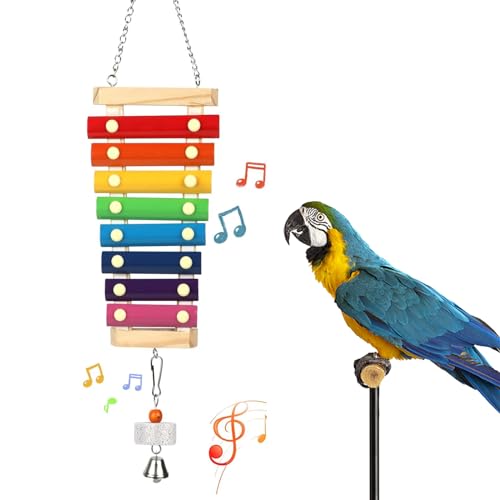Large Parrot Suspensible Xylophone Toy, Multicolored Natural Wooden Bird Chewing Toys with Grinding Stone for  - view 2