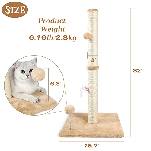 ANWA 32" Tall Cat Scratching Posts for Indoor Cats, 3-in-1 Vertical Cat Scratching Post with Plush Toys, Premi - view 3