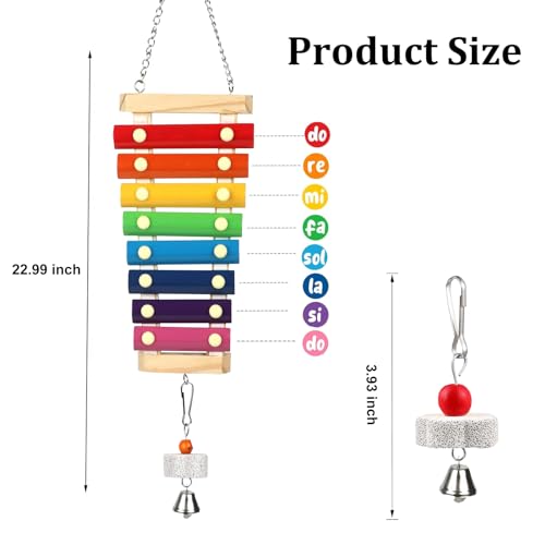 Large Parrot Suspensible Xylophone Toy, Multicolored Natural Wooden Bird Chewing Toys with Grinding Stone for  - view 5