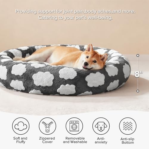 JOEJOY Donut Dog Bed Medium Size Dog, Cute Round Calming Pet Bed with Removable Washable Cover, Orthopedic Pup - view 3