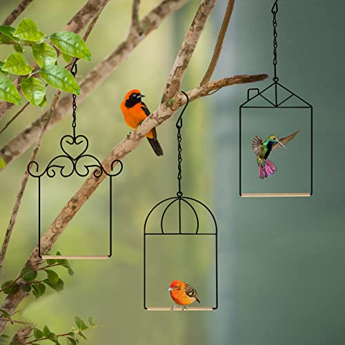 3PK Metal Frame Hummingbird Swings and Perches with Wooden Dowel Black Bird Swing Outdoor Bird Perch Humming B - view 5