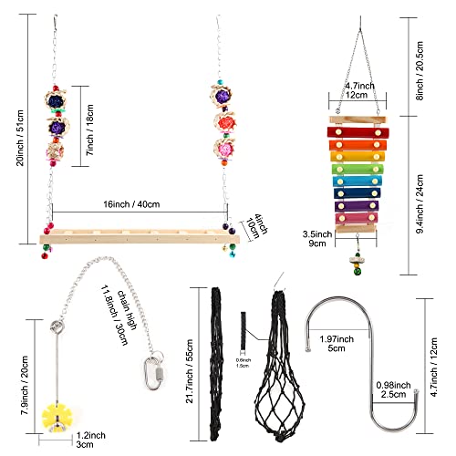 8PCS Chicken Toys for Coop Accessories, Chicken Swing, Xylophone, Mirror, Vegetable Hanging Feeder, Fruit Rack - view 3