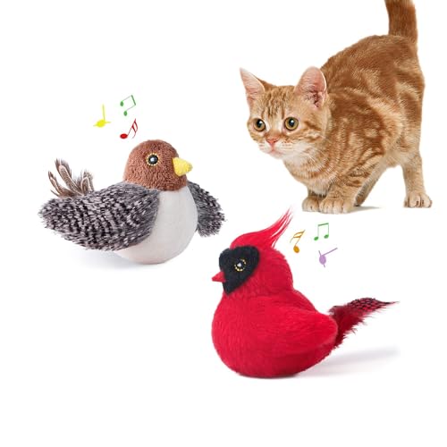 Potaroma Cat Toys Chirping Birds 2 Pcs with Catnip SilverVine, Interactive Cat Kicker, Lifelike Birdie Tweets, - view 2