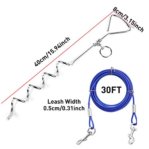 Dog Tie Out Cable and Anti Rust Spiral Stake , 30ft Outside Leash&Chain for Camping and Yard, 16'' Heavy Duty  - view 4
