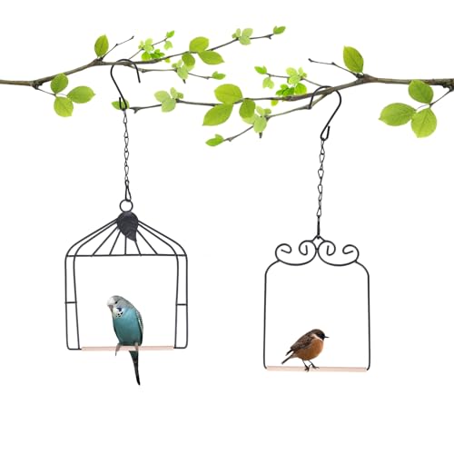 2PK Metal Frame Hummingbird Swings and Perches with Wooden Dowel Black Bird Swing Outdoor Bird Perch Humming B - view 2