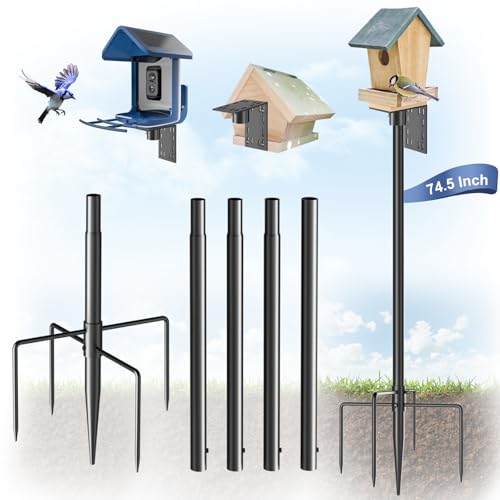 Bird Feeder Pole Stand – 74.5 Inch Height Feeding Station with 1-Inch Dia Heavy Duty for Hanging Feeders, Bird - view 2