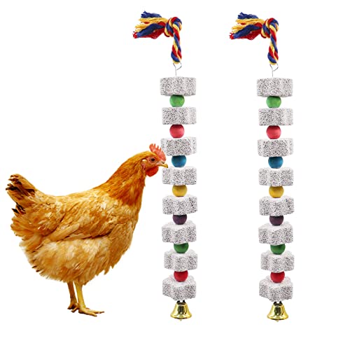 2 Pack Large Chicken Chewing Toy, Chick Beak Grinding Calcium Stone with Bells, Cage Accessories for Bird Parr - view 2