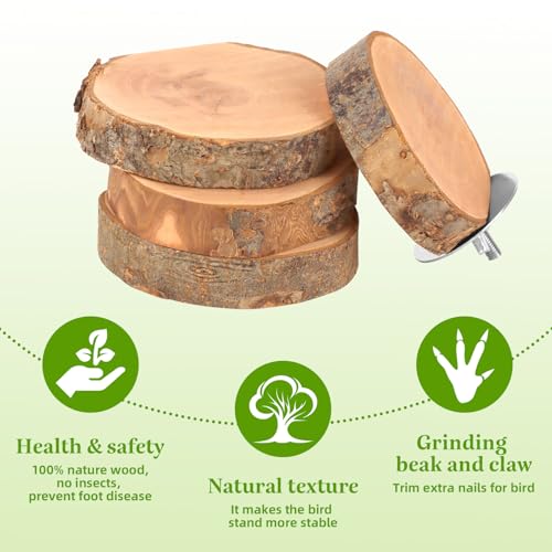 4PCS Natural Wood Round Bird Perch Platform for Cage - Parrot Perch Stand for Conures, Cockatiels, Budgies, Lo - view 5