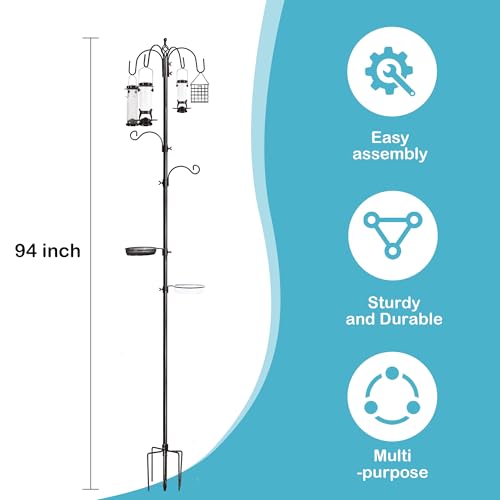 6-Hook Bird Feeding Station Kit, Wild Bird Feeder Stand Pole, Multi-Feeder Kit Stand with 4 Feeders, Bird Bath - view 3