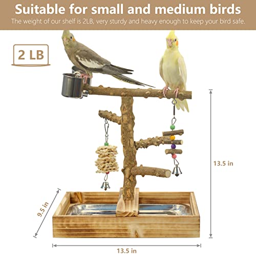Natural Wood Bird Toys Playground, Bird Cage Accessories, Bird Perches, with Removable Tray and 2 Stainless St - view 4