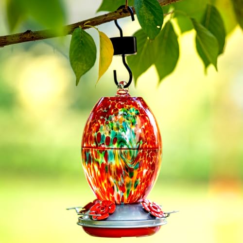 Muse Garden Glass Humming Bird Feeders for Outdoors - 27OZ Blown Glass Hummingbird Feeder - Unique Gift Mom Wo - view 3