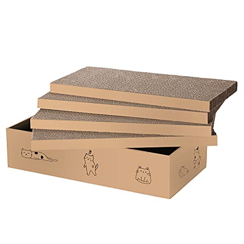 4 Packs in 1 Cat Scratch Pad with Box, Cat Scratcher Cardboard,Reversible,Durable Recyclable Cardboard, Suitab - view 2