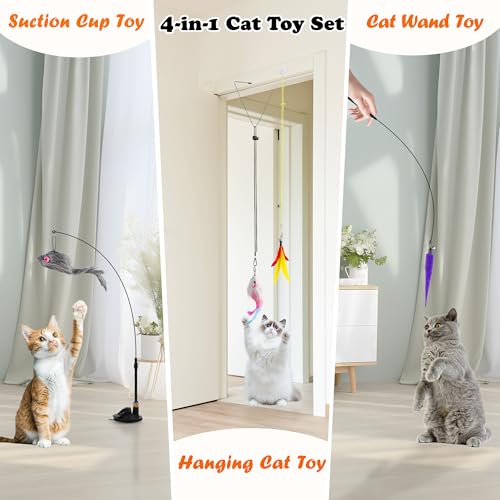 Soarer 4-in-1 Interactive Cat Feather Toys,12Pcs Durable Fishing Pole Cats Feathers Toy Replacements,Enhanced  - view 3