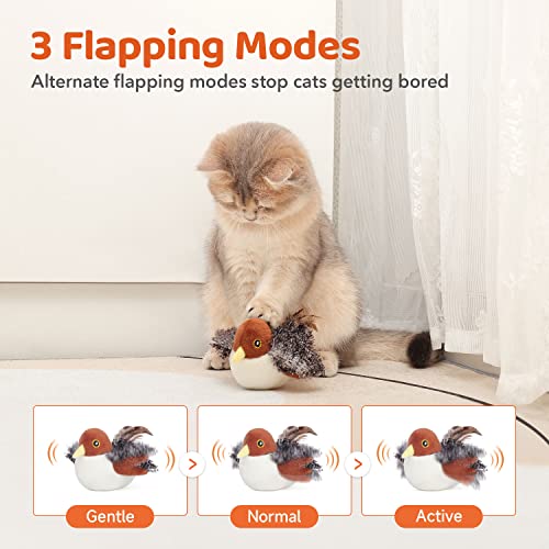 Potaroma Cat Toys Rechargeable Flapping Bird Sparrow, Lifelike Chirp Tweet, Touch Activated Kitten Toy Interac - view 4