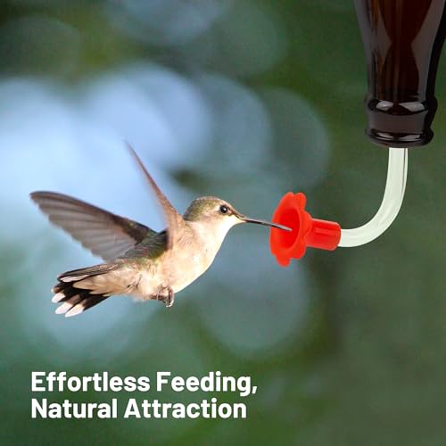 3-Pack Floral Hummingbird Feeder Replacement Parts – DIY Bottom Replacement Feeding Tubes with Red Flower Tip  - view 4