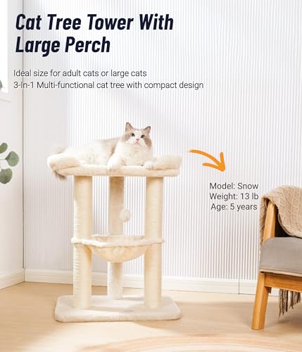 Happi N Pets 28" Cat Tree Tower, Tall Cat Scratching Post with Soft Perch for Window Viewing, Large Bed for Bi - view 3