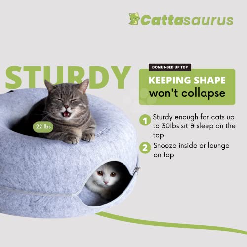 Cattasaurus Peekaboo Cat Cave Donut for Multiple & Large Cats up to 30-45 lbs, 3-in-1 Self Warming Cat Bed, Tu - view 4