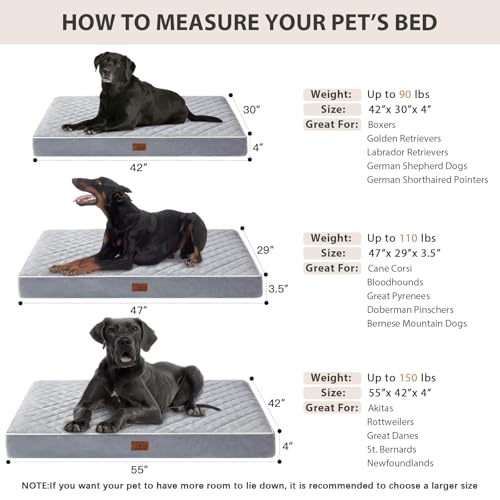 WNPETHOME Orthopedic Waterproof Extra Large Dogs Bed with Removable Washable Cover, Multi-Needle Quilting XL C - view 7