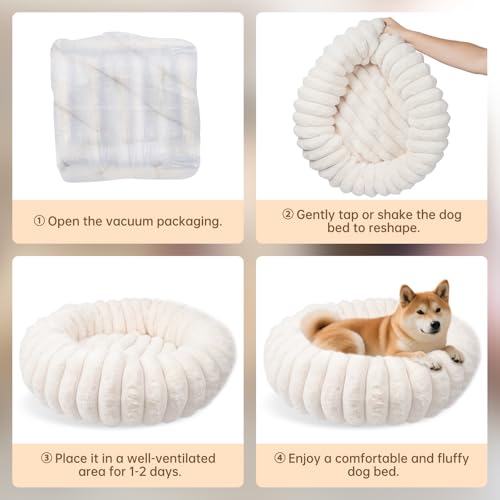 Donut Dog and Cat Bed, Luxurious Comfortable Faux Rabbit Fur Pet Beds, Soft Anti-Anxiety Calming Puppy Kitten  - view 7