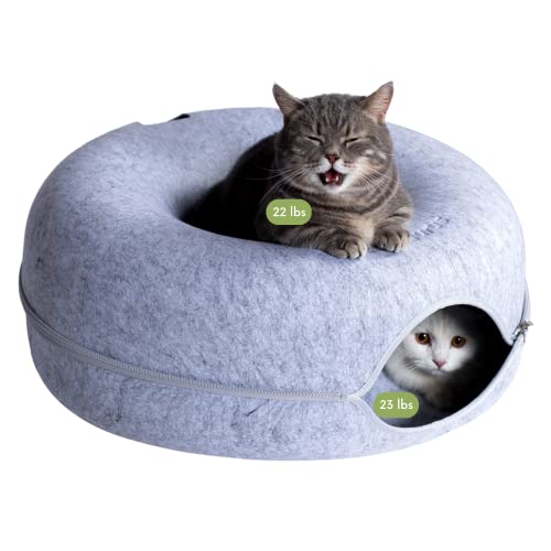 Cattasaurus Peekaboo Cat Cave Donut for Multiple & Large Cats up to 30-45 lbs, 3-in-1 Self Warming Cat Bed, Tu - view 2