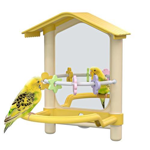 8.1 Inch Pet Bird Mirror with Perch Stand and Parakeet Chew Toys,Parrot Toys Bird Cage Decorative Accessory, H - view 2